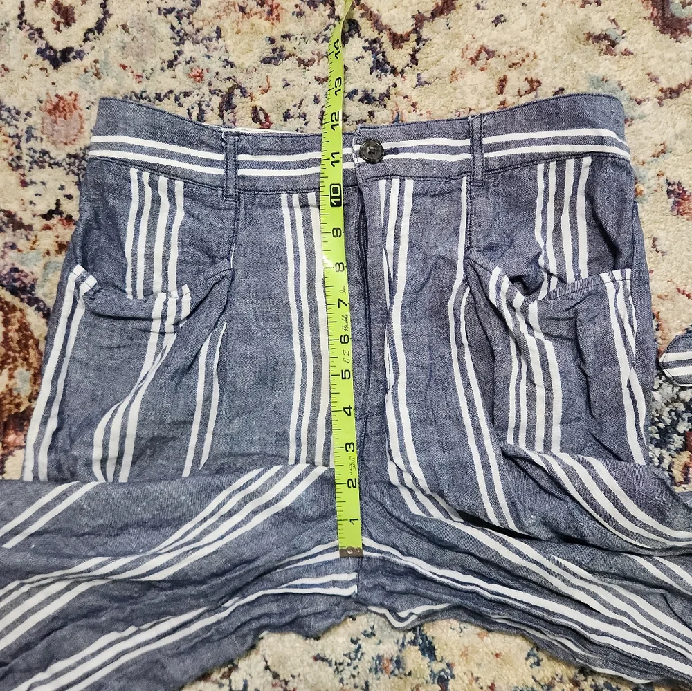 By Anthropologie Cotton & Linen Striped Wide Leg Side Slit Belted Pants Size 6 - Picture 9 of 13